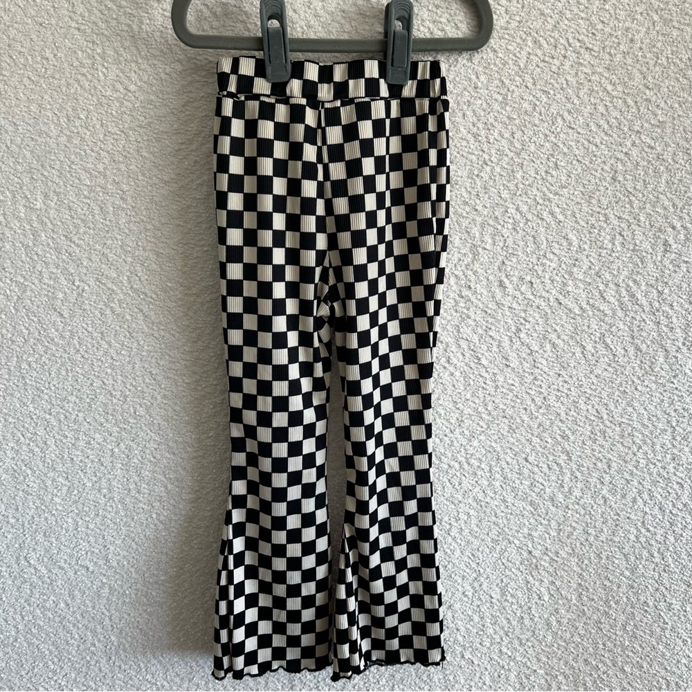 Girls Checkered Bell Bottom Flare Ribbed Pants Size 5 Years - Picture 4 of 12